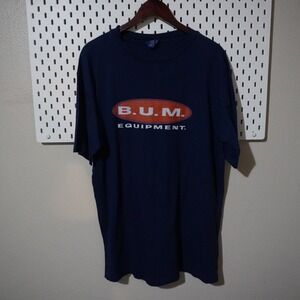 Vintage‎ B.U.M. Equipment Blue Logo Graphic T-Shirt 90s Hip Hop Y2K Grunge